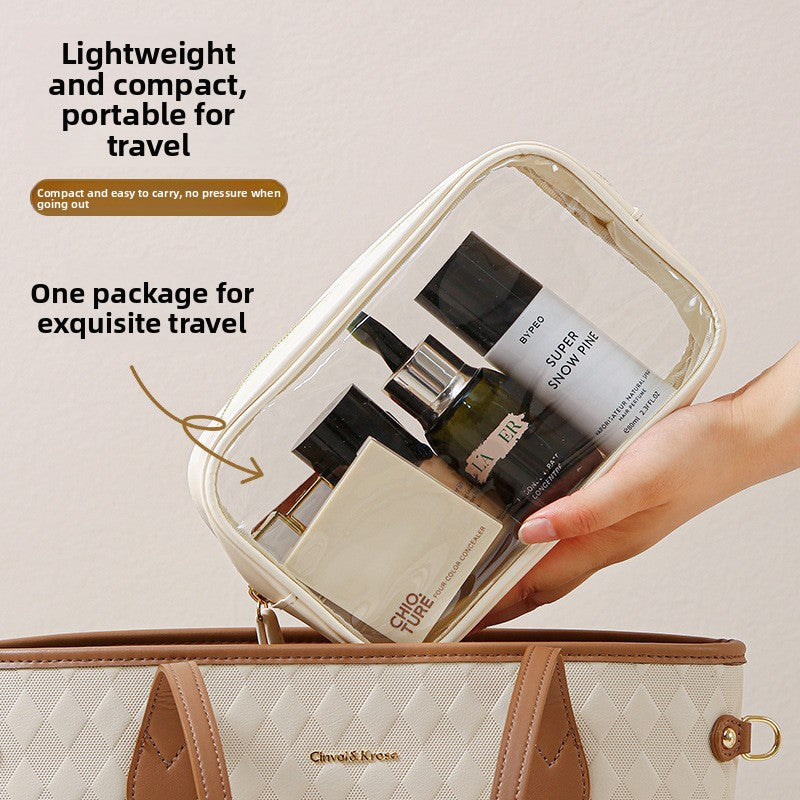 Clear toiletry bag side view thickened PVC transparent zipper travel organiser