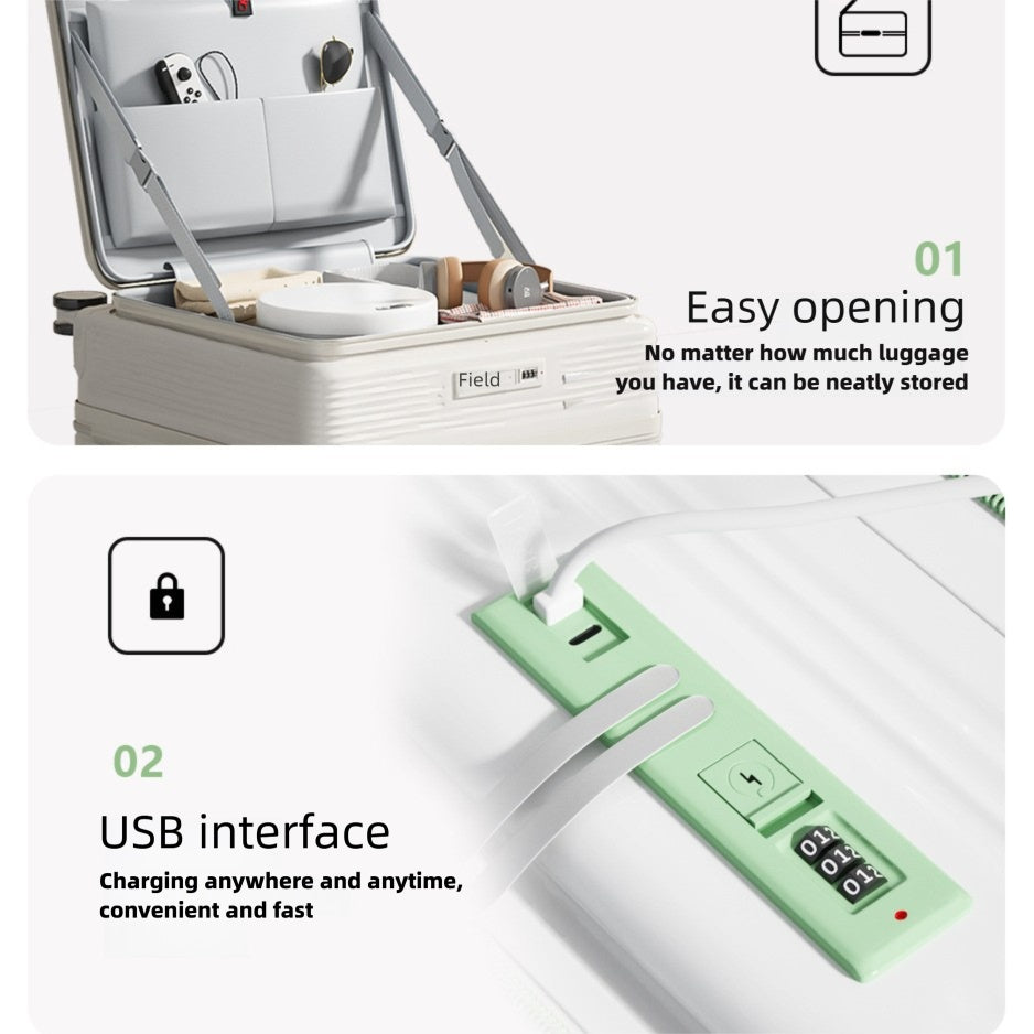 AeroVault Smart Carry-On travel case with phone holder and USB port