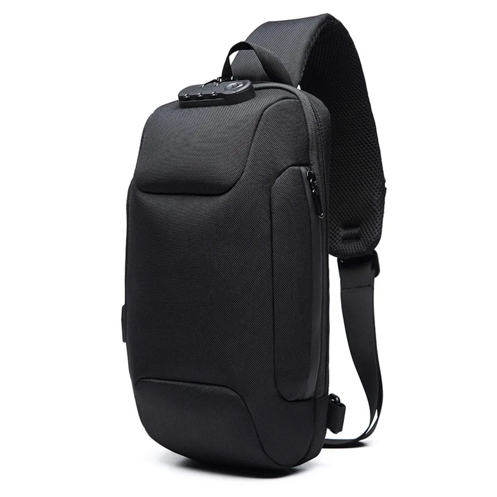 Black sling bag on a white background