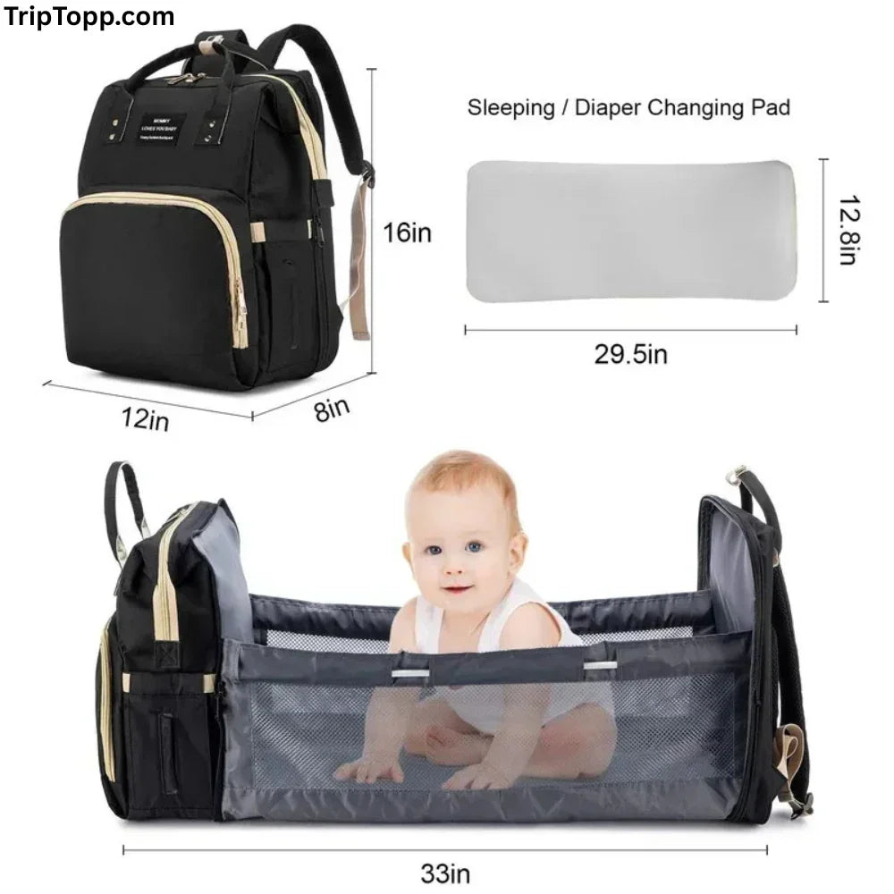 Product image page of Travel Babe Backpack Diaper omfyNest Baby Backpack transforming into portable baby nap station