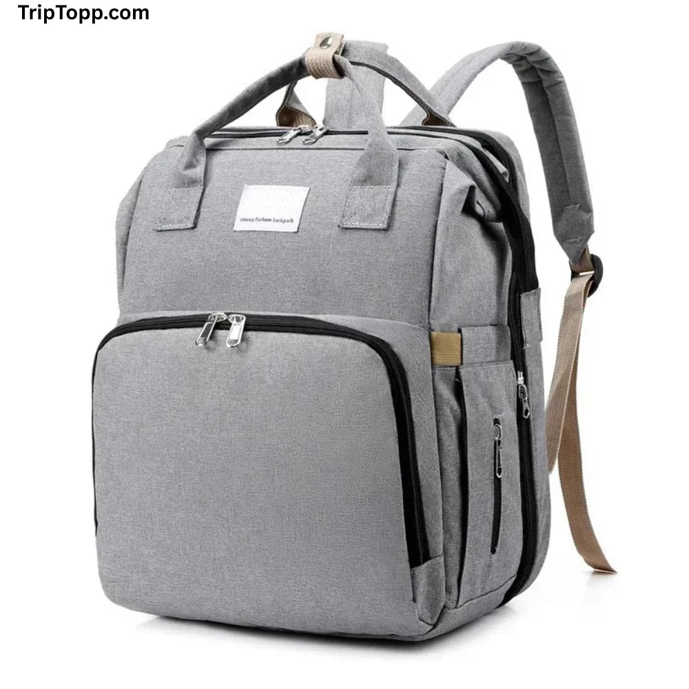product image of babe Gray backpack with multiple pockets and zippers on a white background