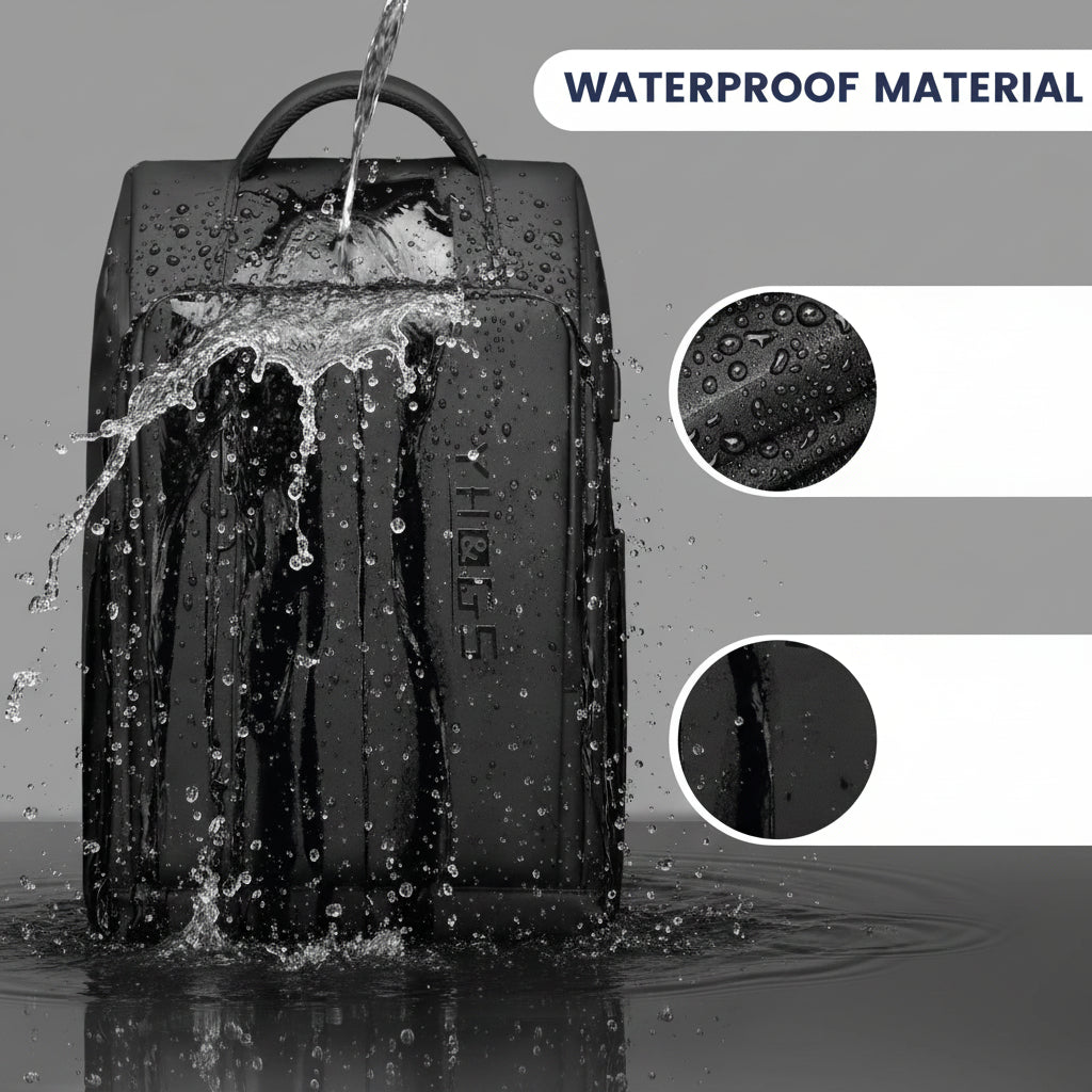 RollTech rolling backpack waterproof shell material with water resistance demonstration