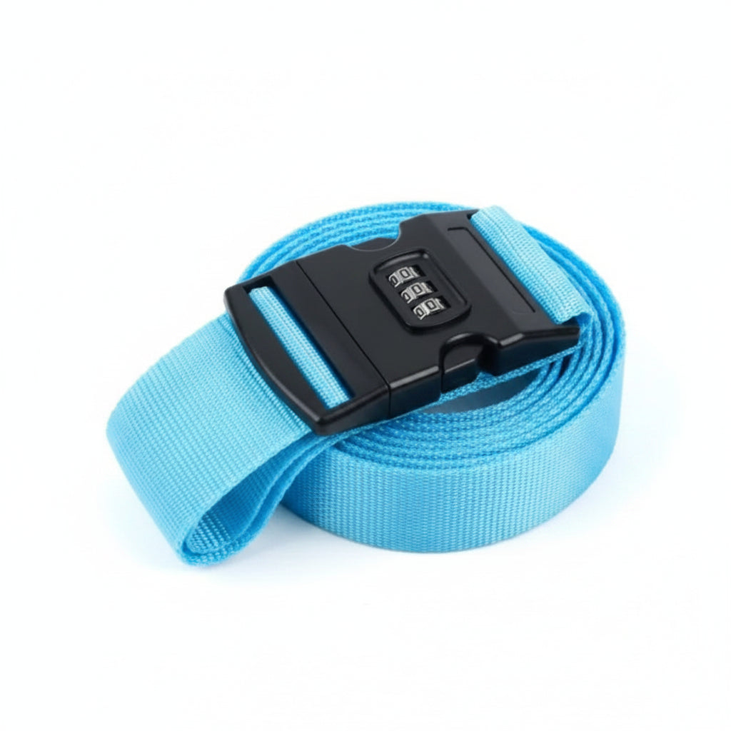 Lifestyle photo of a traveller using the CodeSafe Luggage Strap on the go - travel accessories Australia