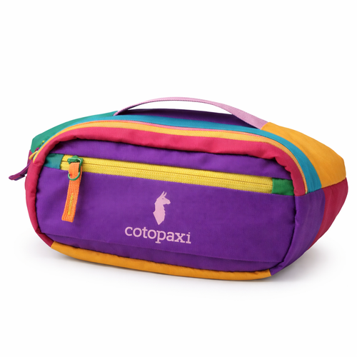 Product image front Colorful bag with 'cotopaxi' logo on a white background