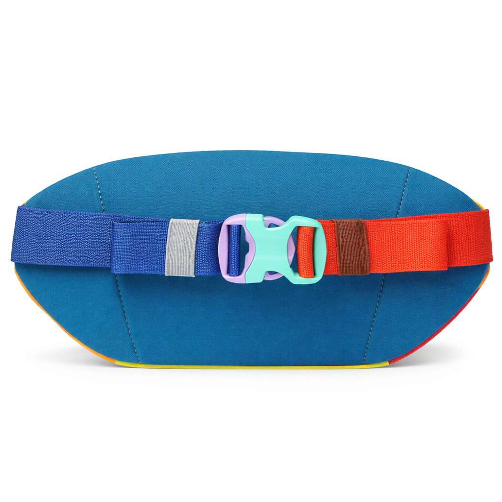 Blue fanny pack with colorful straps - travel gear