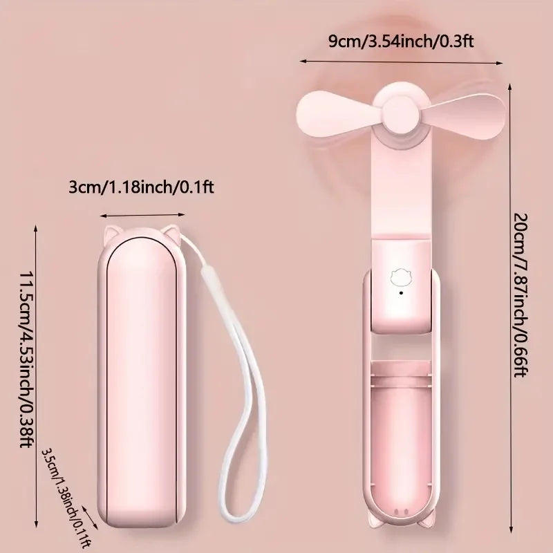 Portable fan with dimensions labeled on a pink background view image