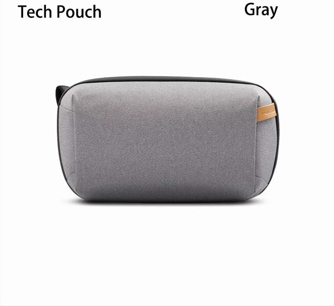 product image CarryOn Tech Gray tech pouch with a brown accent on a white background