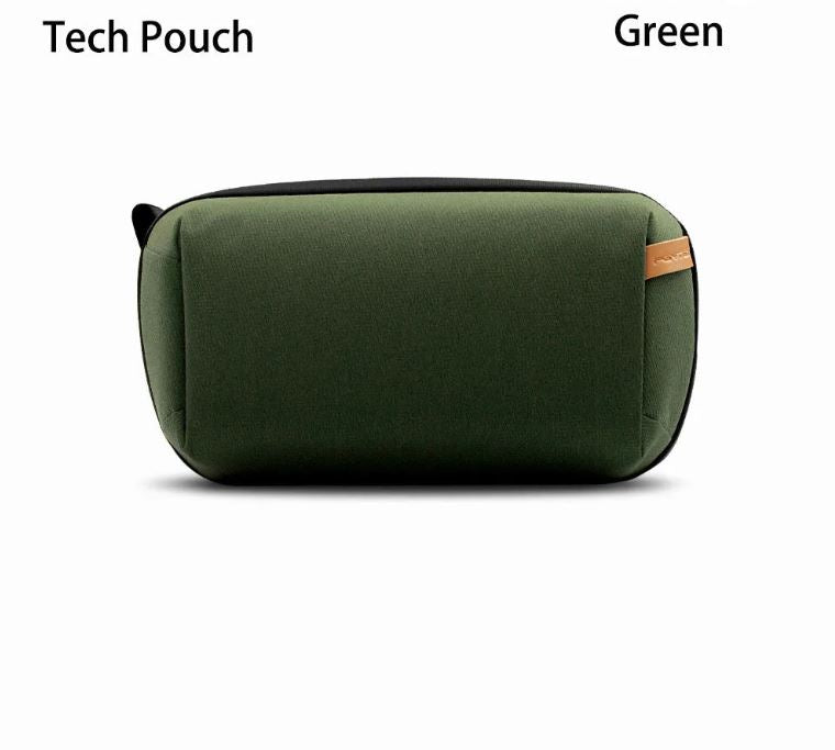 product image CarryOn Tech  Green tech pouch with brown accent on a white background