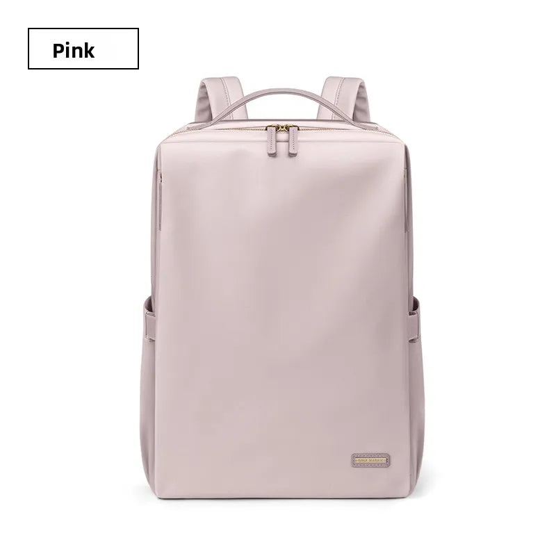 Pink backpack on a white background