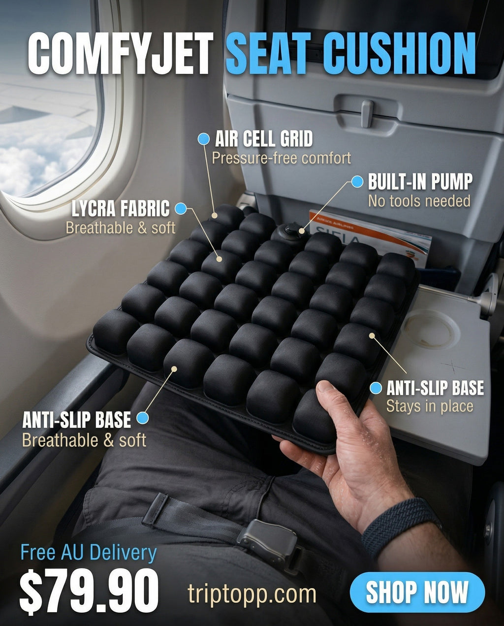 Front view of the ComfyJet - travel organiser, perfect for Australian travellers