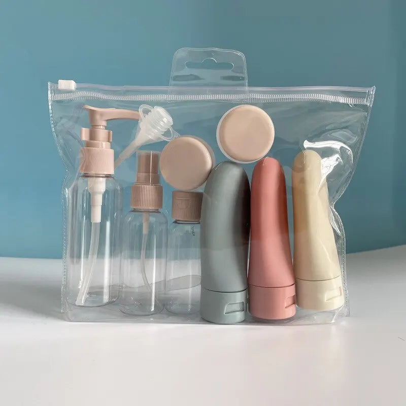 Compact refillable toiletry containers for travel and carry-on Product image page of Travel Bottles With Storage Bag 11pcs