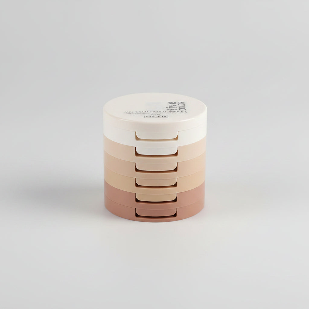 Cosmetic product with application guide on a woman's face