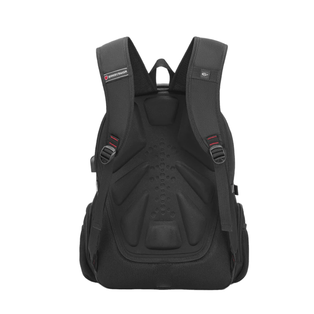 Produck image back view Black backpack with on a white background