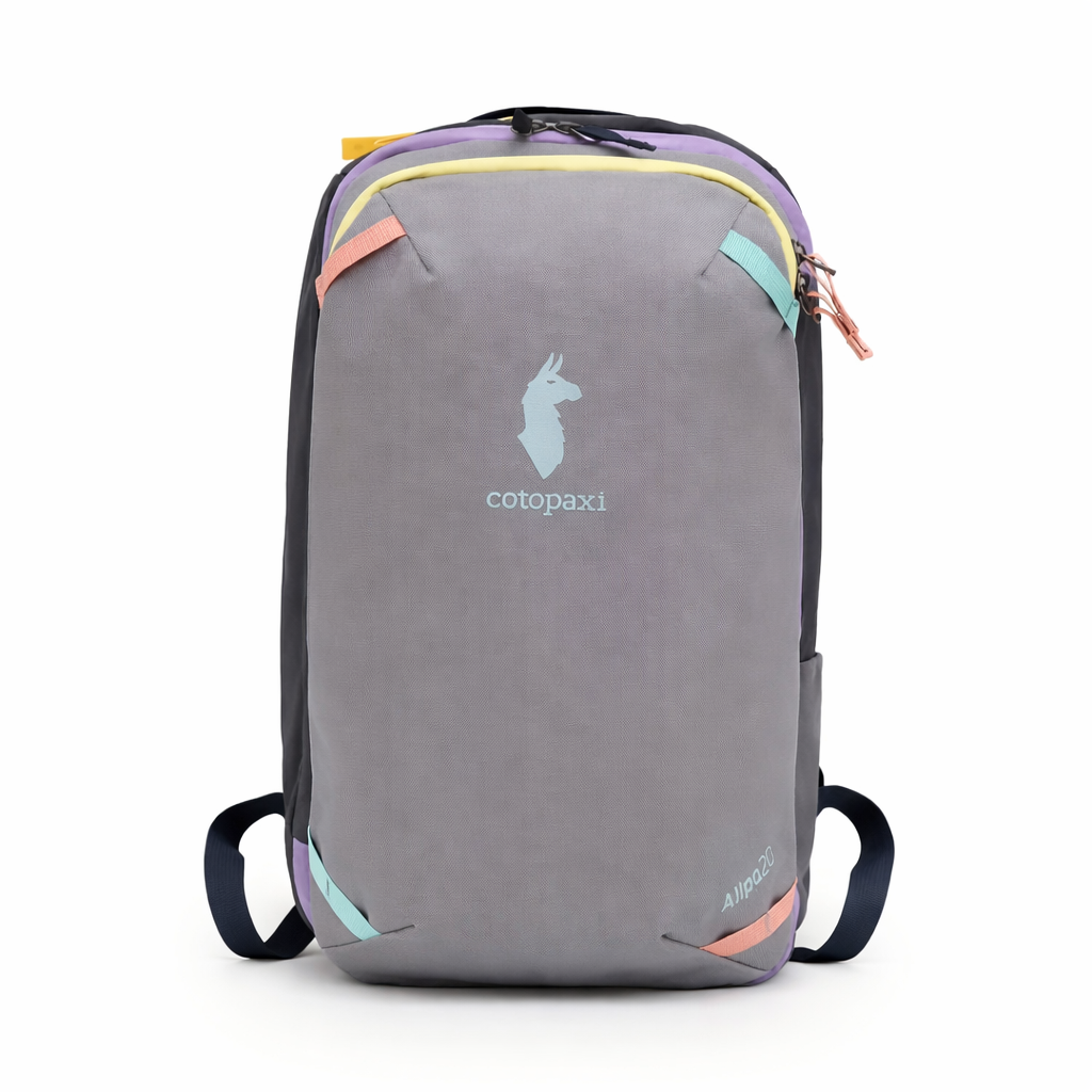 Gray backpack with colorful zippers - travel gear