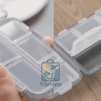 Detail shot of the Travel Pills Organizer Box zippers and stitching for durability - travel essentials