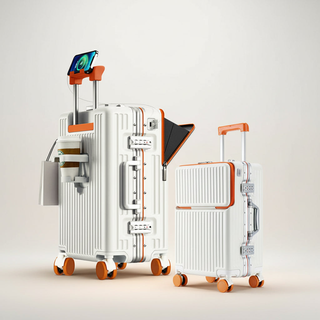 Side profile of travel suitcase highlighting strong structure and travel-ready build