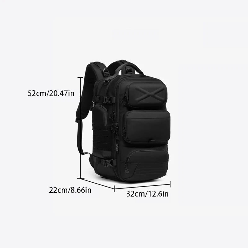 Black backpack with measurements on a white background view sizing