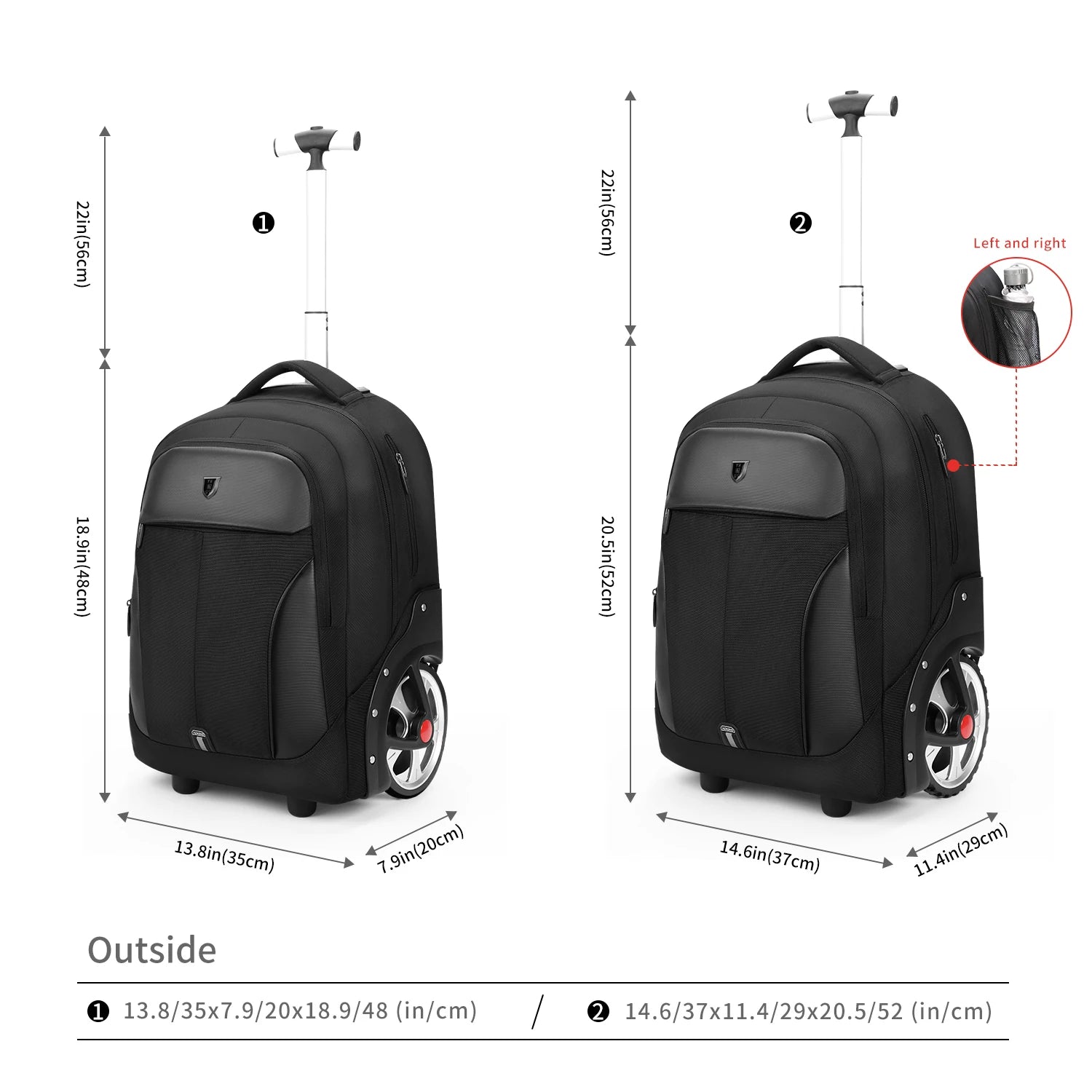 Rolling Luggage Backpack 20" with Wheels