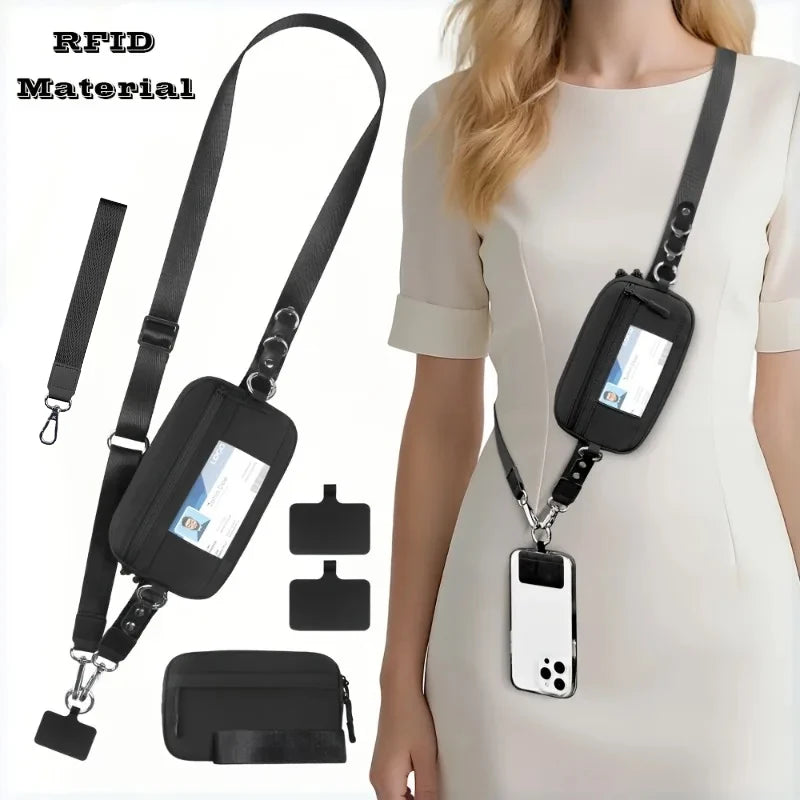 Crossbody phone lanyard colour option brown travel strap wallet pouch