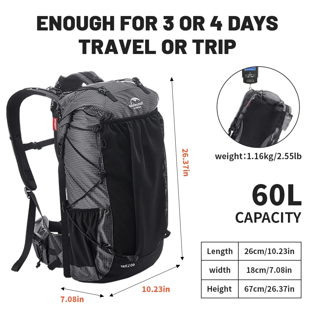 Ultralight Naturehike hiking backpack 65L base camp expedition outdoor Australia