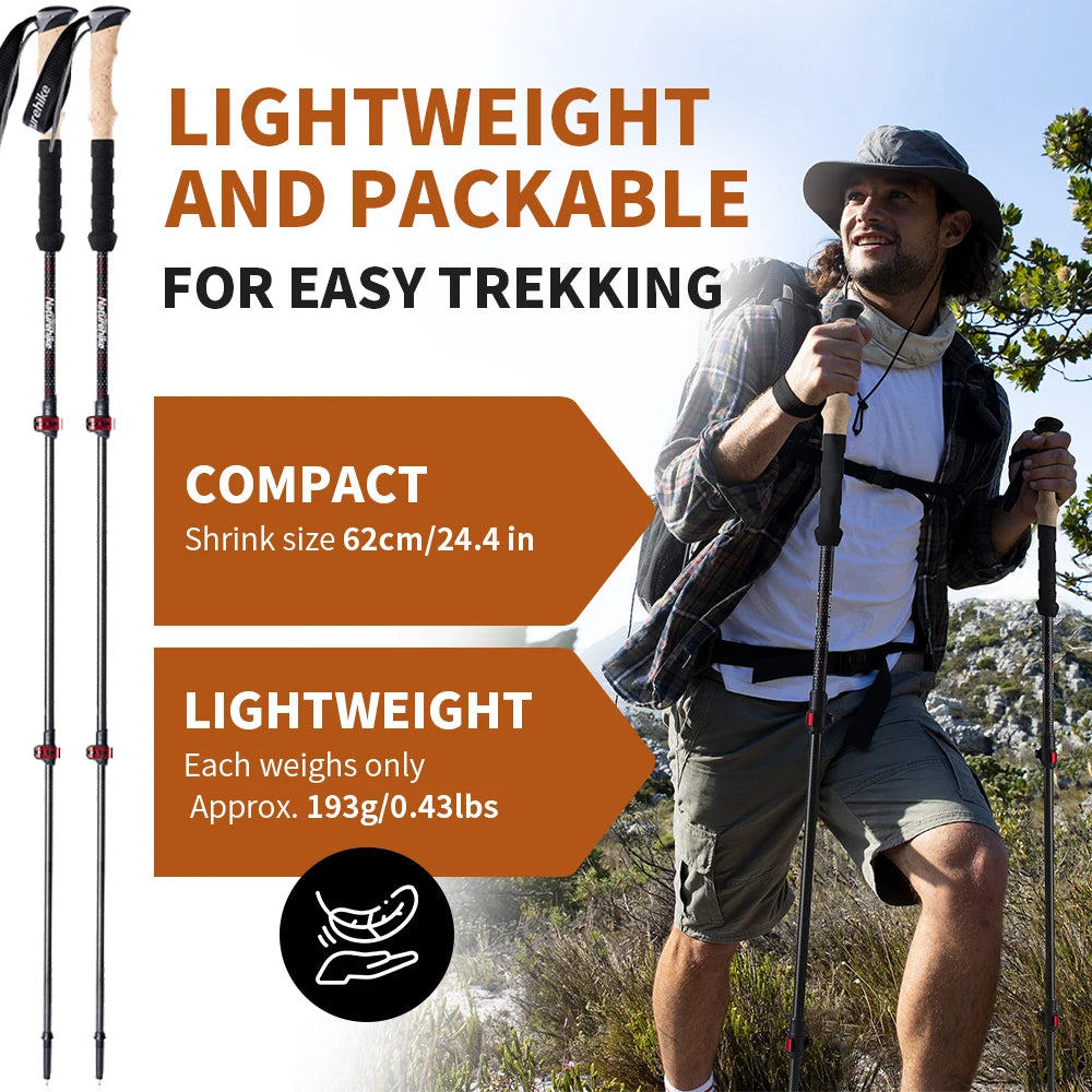 Ultralight carbon hiking poles telescopic adjustable length anti-shock tips trail