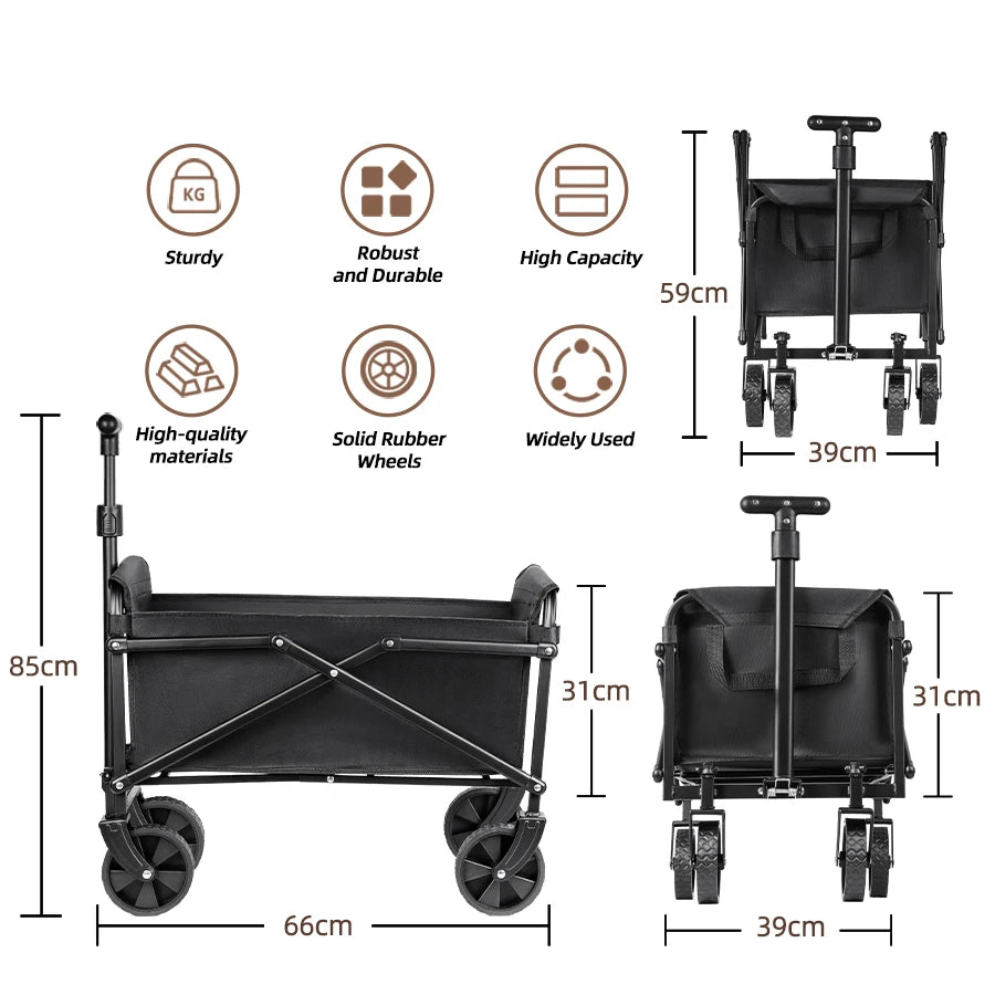 All-terrain collapsible cart folded flat compact storage beach camping use