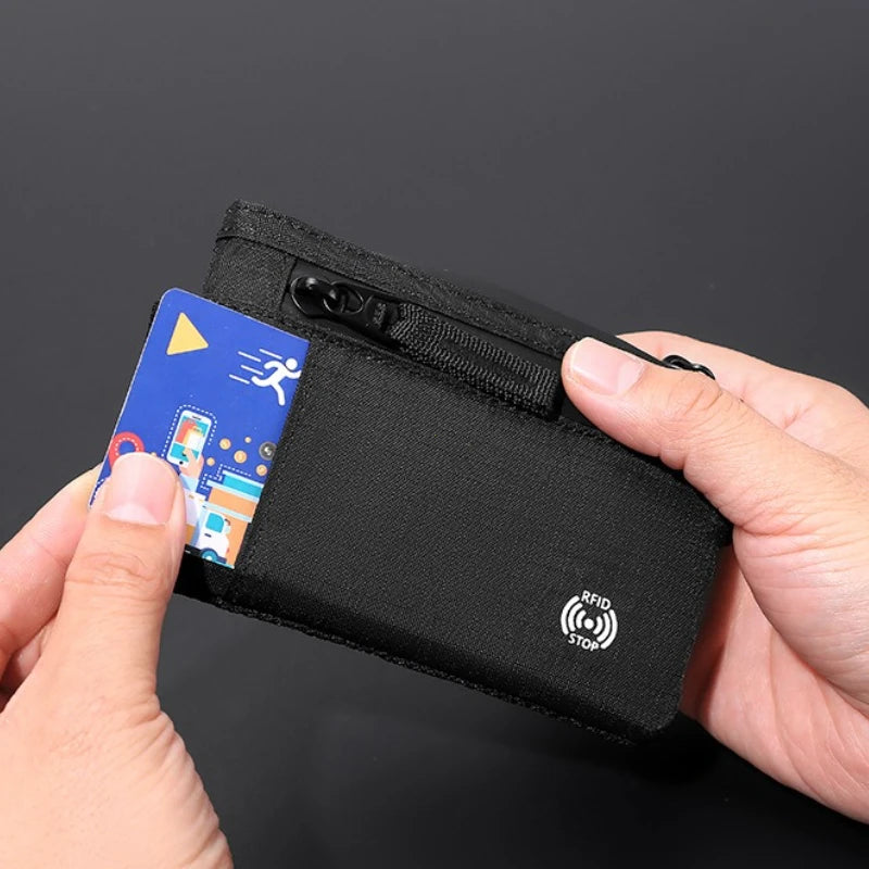 UrbanLock slim travel wallet side view showing thin profile pocket-friendly design