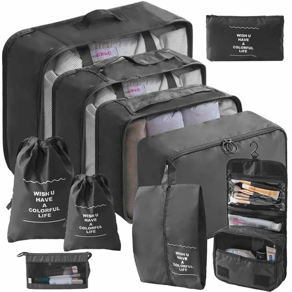 Packing Cubes Travel Organiser Set – 10 Piece Suitcase Organisers with Shoe Pouch