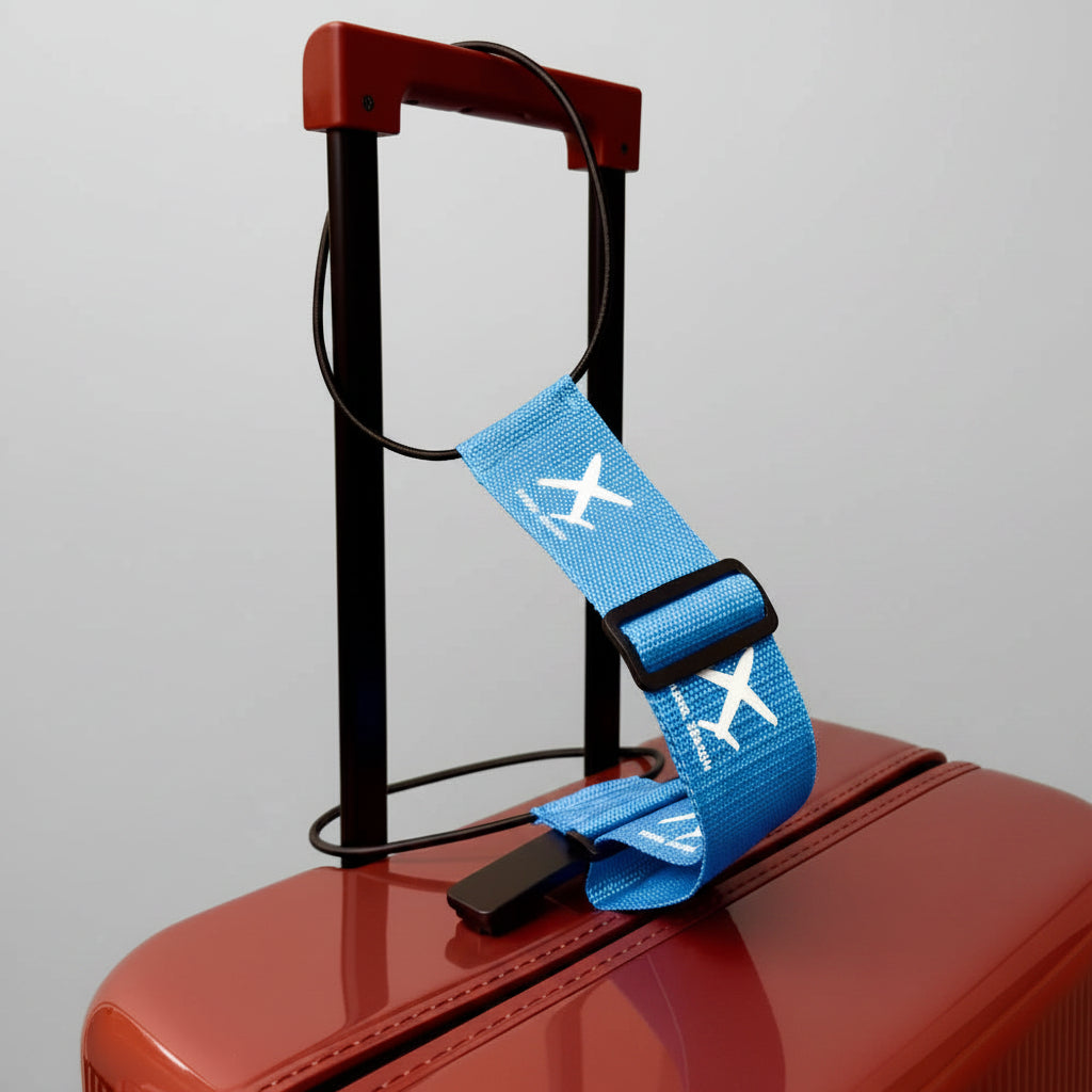 Top-down view of the BagLink Travel Luggage Connector Strap showing its compact size for travel - travel bag