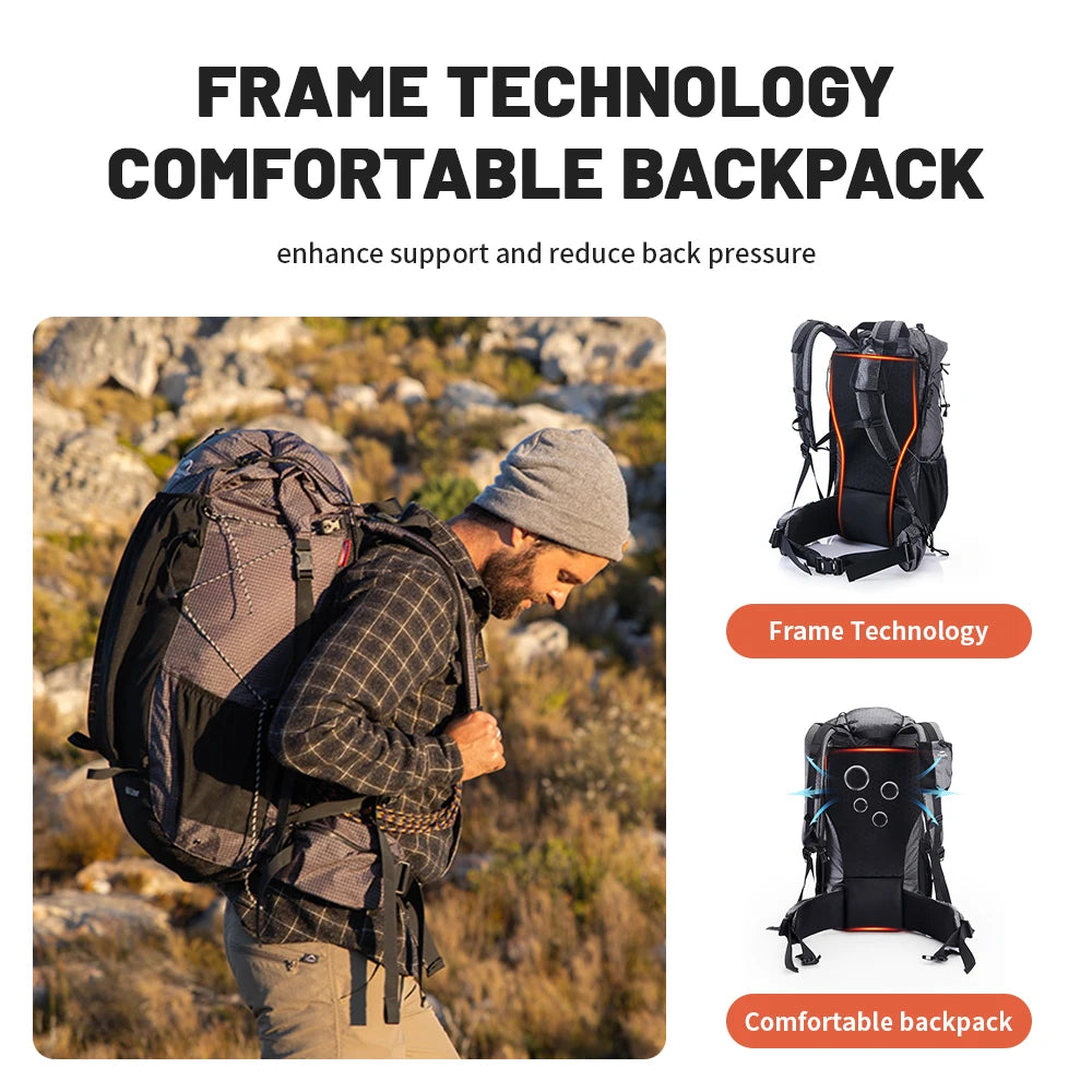Large capacity camping backpack 60L ergonomic harness multi-day hike adventure