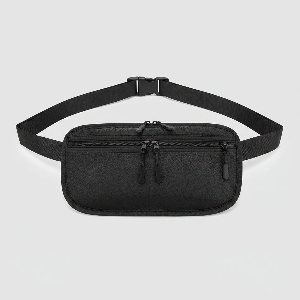WaistGuard anti-theft travel waist pouch waterproof zip and ripstop fabric detail