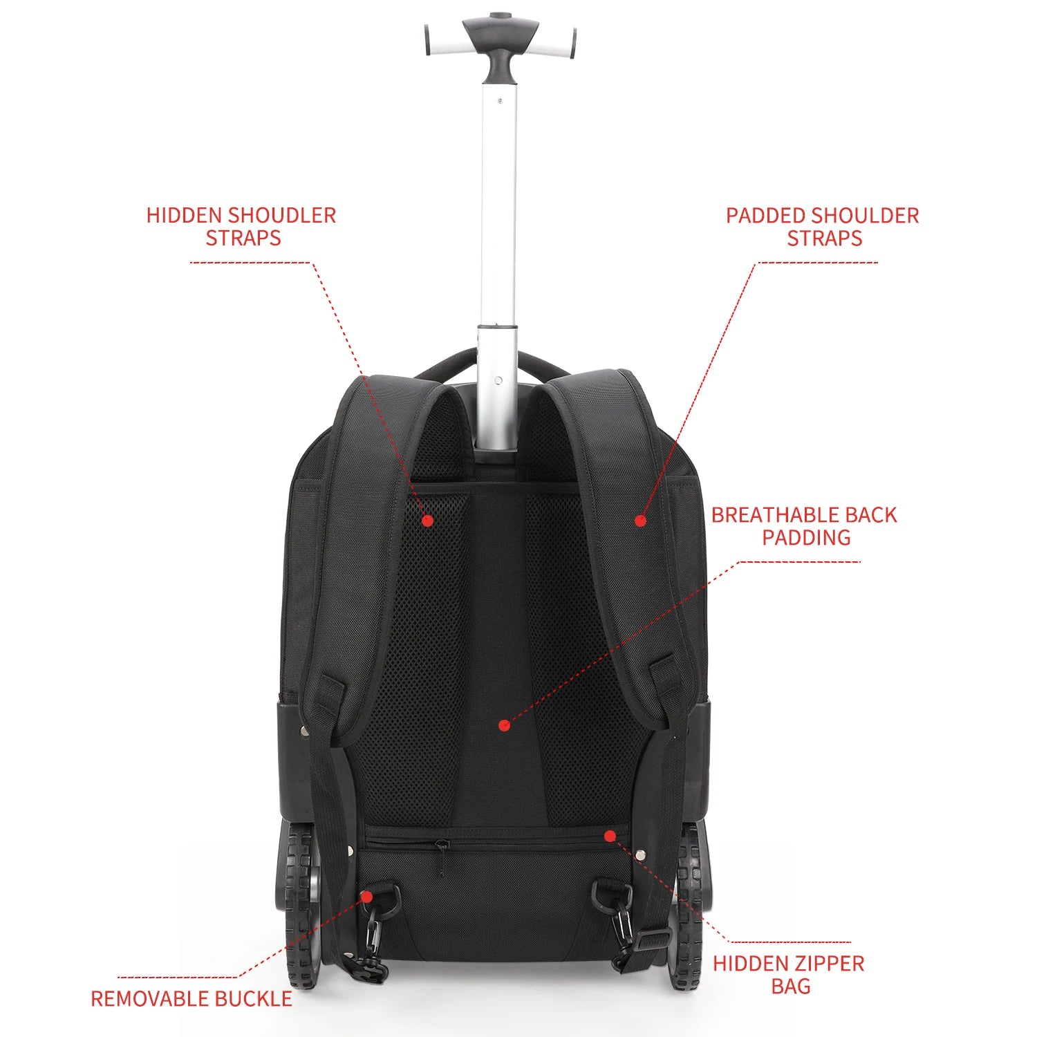 Rolling Luggage Backpack 20" with Wheels – interior compartments