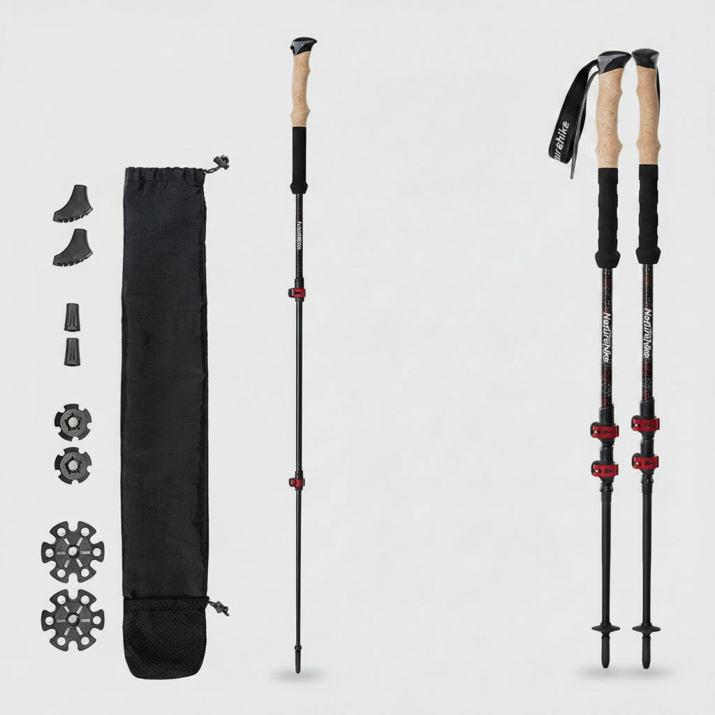 Naturehike carbon fibre collapsible trekking poles pair lightweight hiking sticks