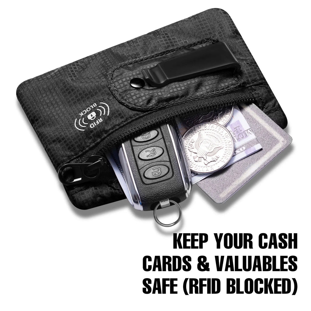 Large money belt travel black secure clip waistband fits all sizes men women