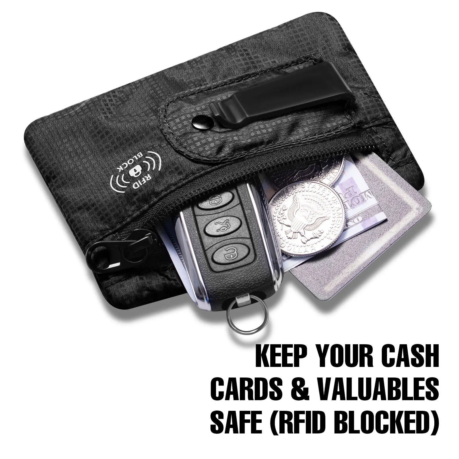 Large money belt travel black secure clip waistband fits all sizes men women