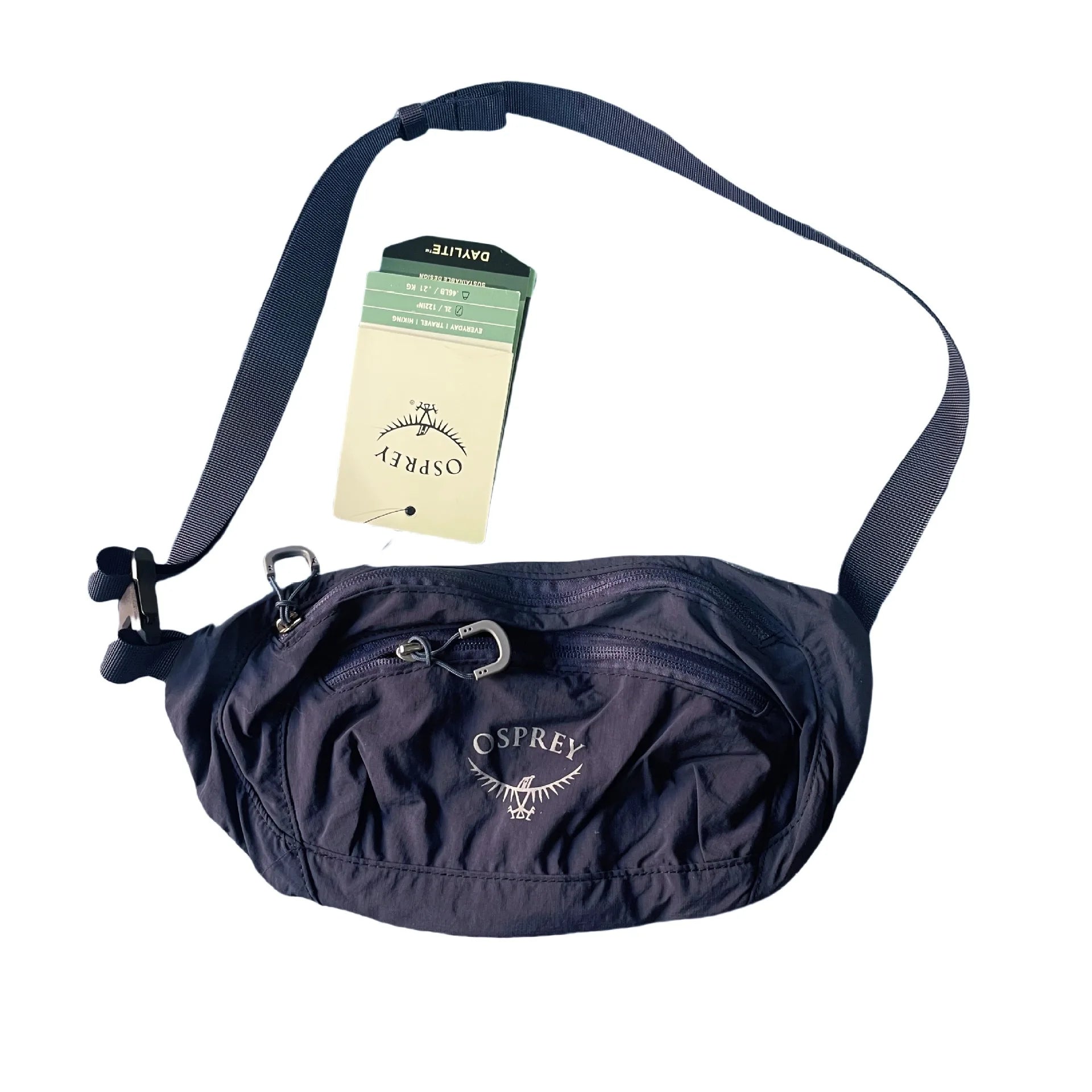 Product image of Navy waist bag with Osprey logo and strap on a white background