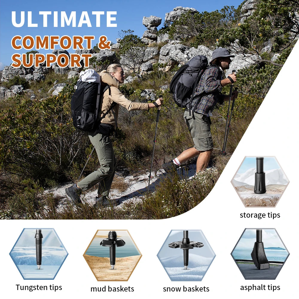Trip Topp Naturehike carbon hiking sticks wrist straps anti-shock tips pair