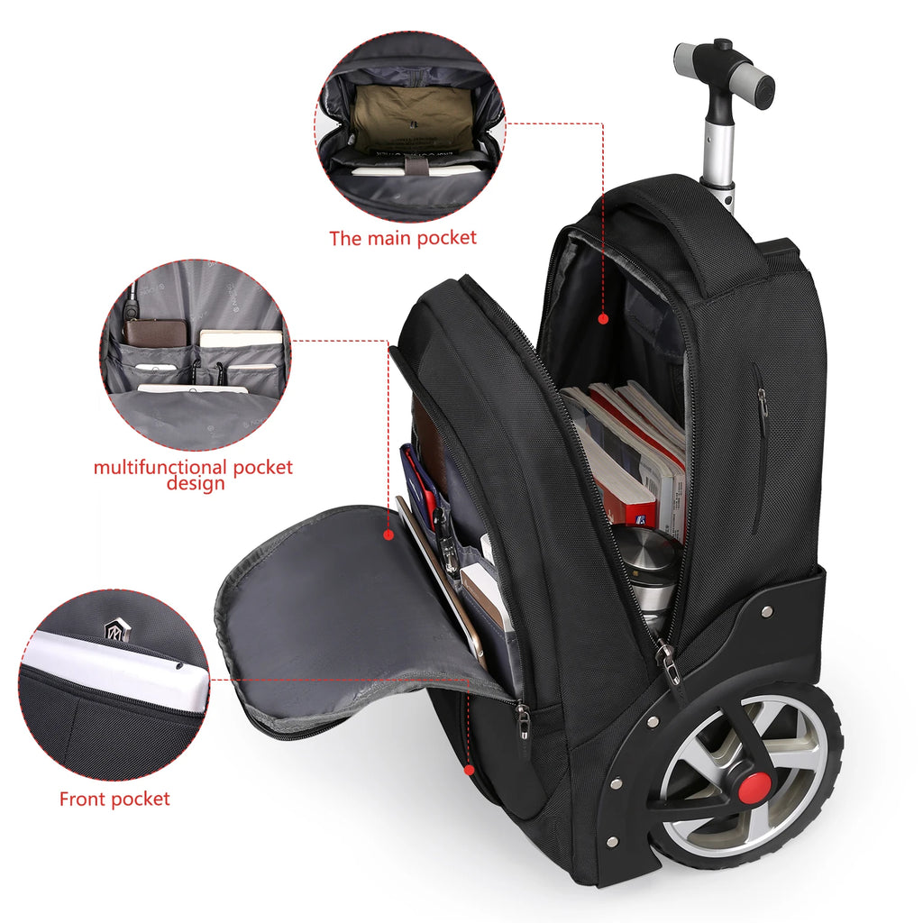 Rolling Luggage Backpack 20" with Wheels – detail close-up