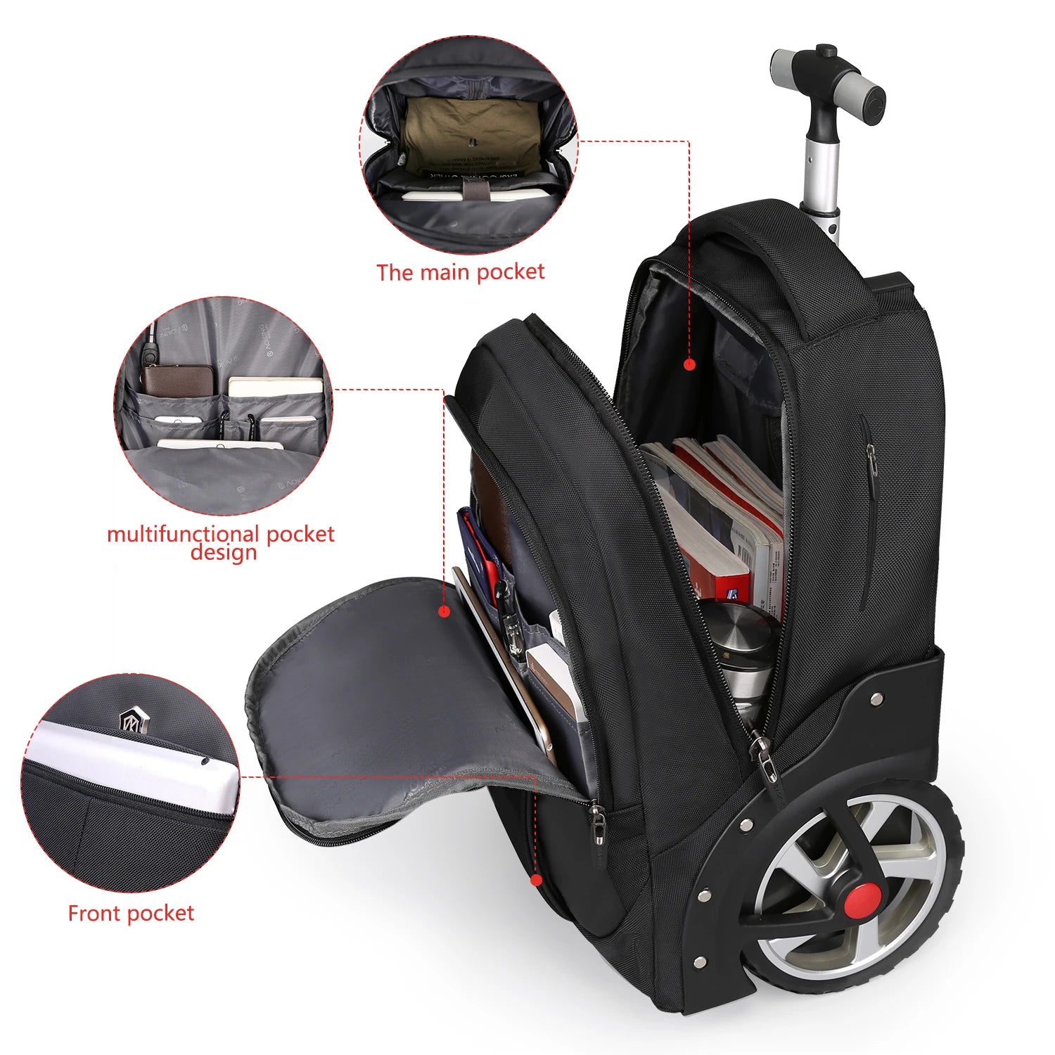 Rolling Luggage Backpack 20" with Wheels – detail close-up