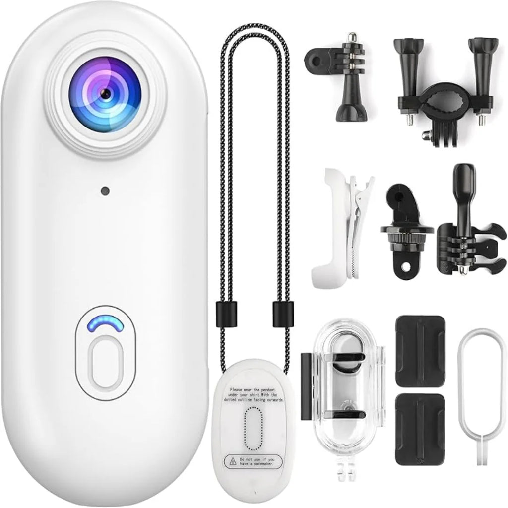 white Action camera with accessories on a white background