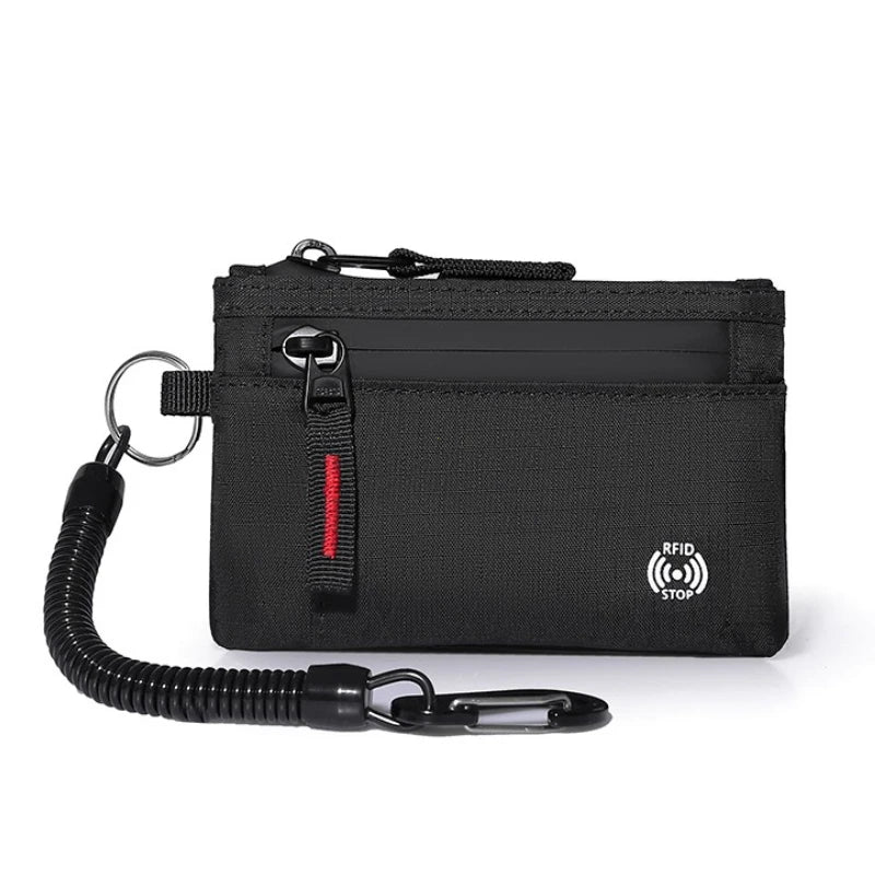 UrbanLock RFID nylon wallet front view card slots and carabiner clip anti-theft
