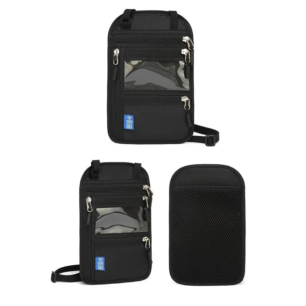 Waterproof nano fabric material close-up SecurePass RFID blocking travel neck pouch