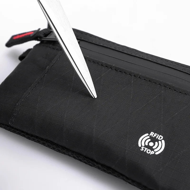 Zippered coin pocket close-up UrbanLock nylon travel wallet change tokens secure