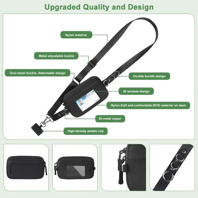 Crossbody phone strap open showing wallet compartments key loop and card storage interior