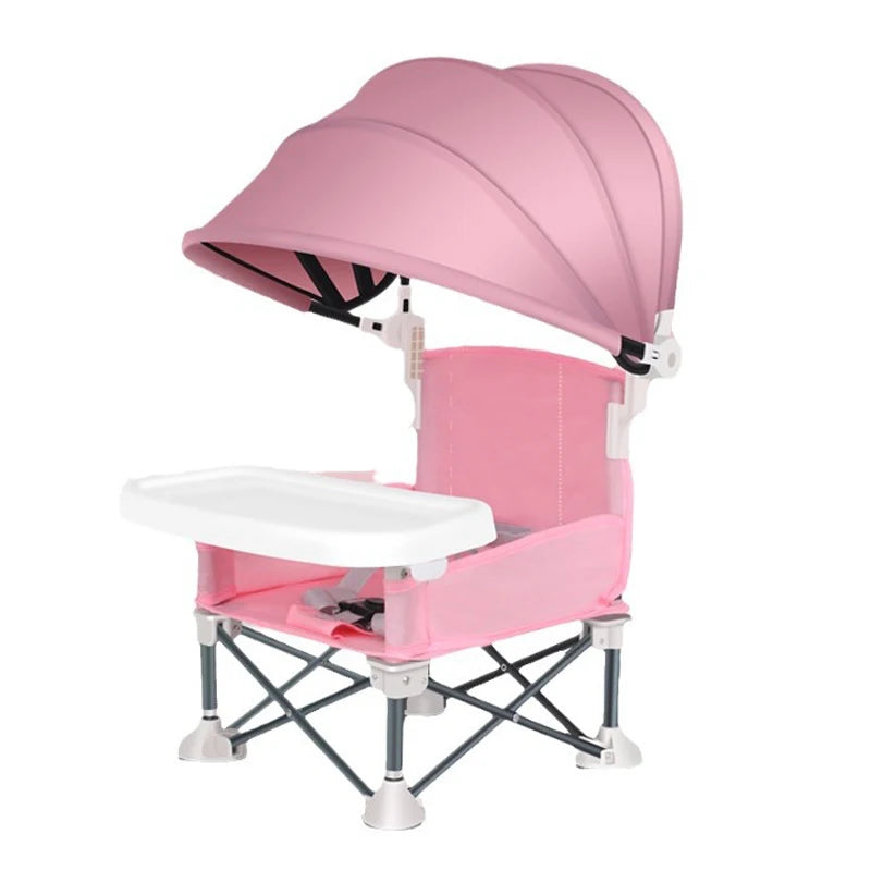 Baby outdoor high chair with awning collapsed compact family beach holiday Australia