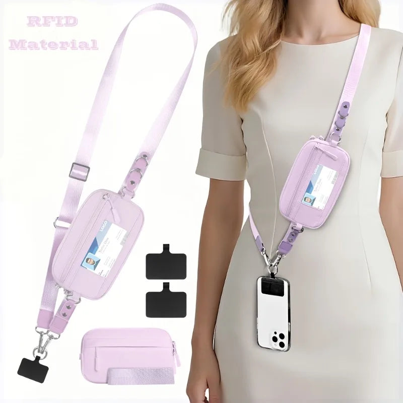 Crossbody phone lanyard colour option pink travel strap wallet pouch
