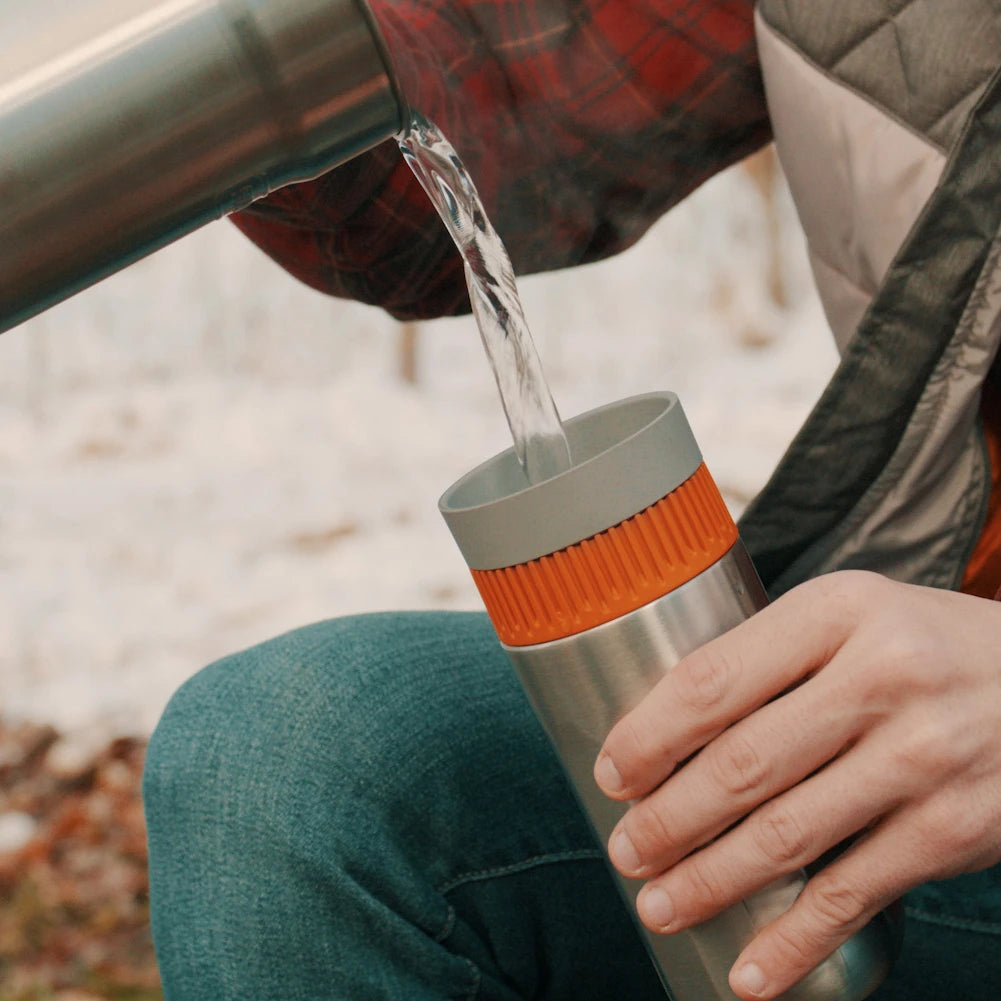 Pipamoka travel coffee mug interior showing brewed coffee capacity and insulated double-wall