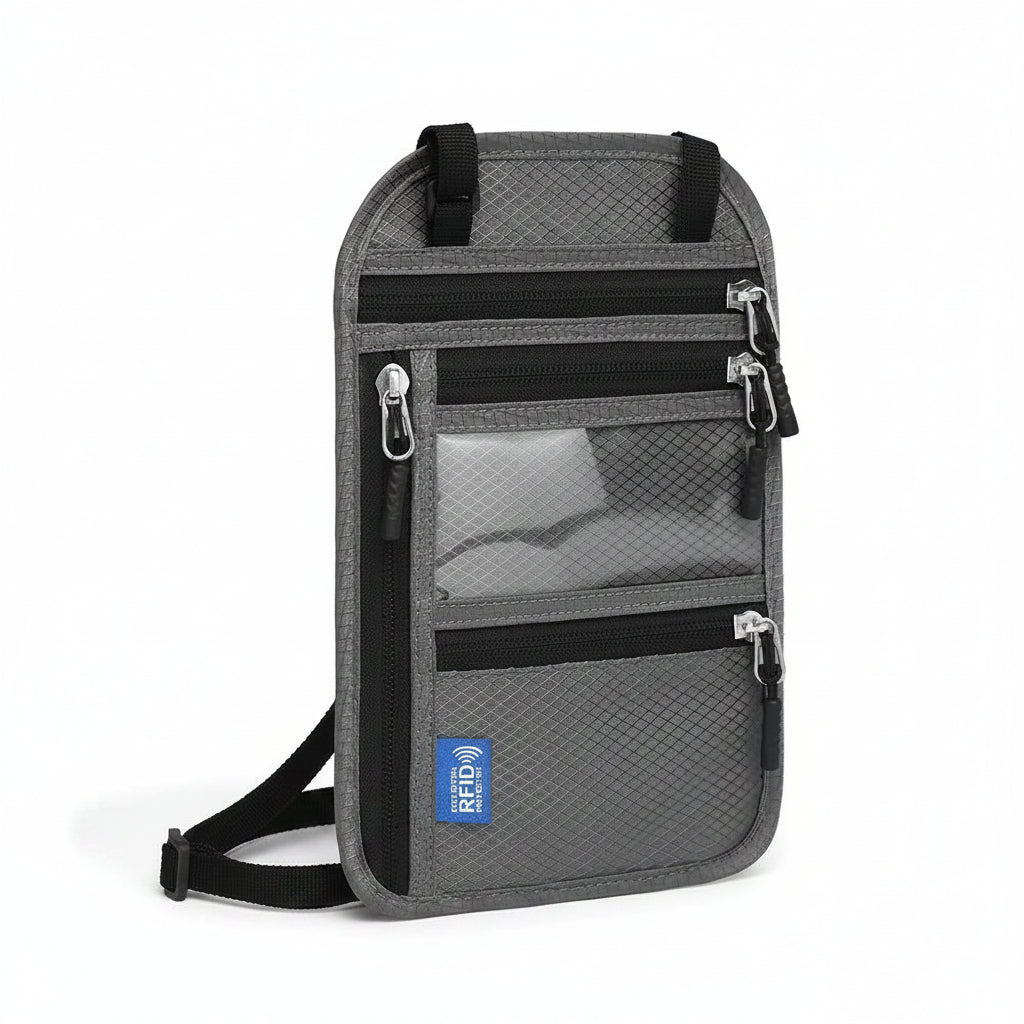 SecurePass RFID crossbody neck wallet black waterproof travel security pouch Australia