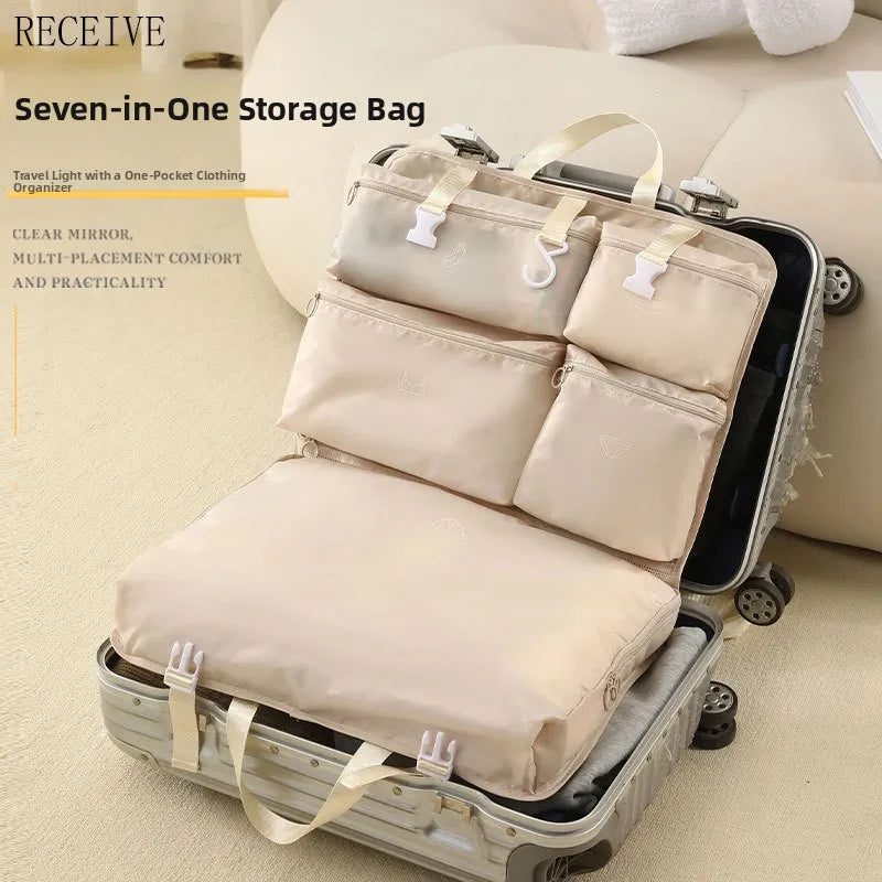 Travel clothing organiser close-up individual compartment sections for underwear socks and shirt storage