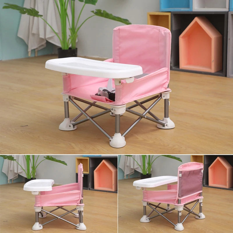 Collapsible baby high chair with UV sunshade awning family travel camping use